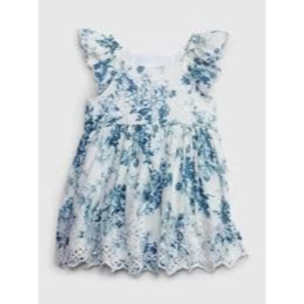Baby Gap Love Shack Fancy Floral Eyelet Dress, Blue and White, Size 4T